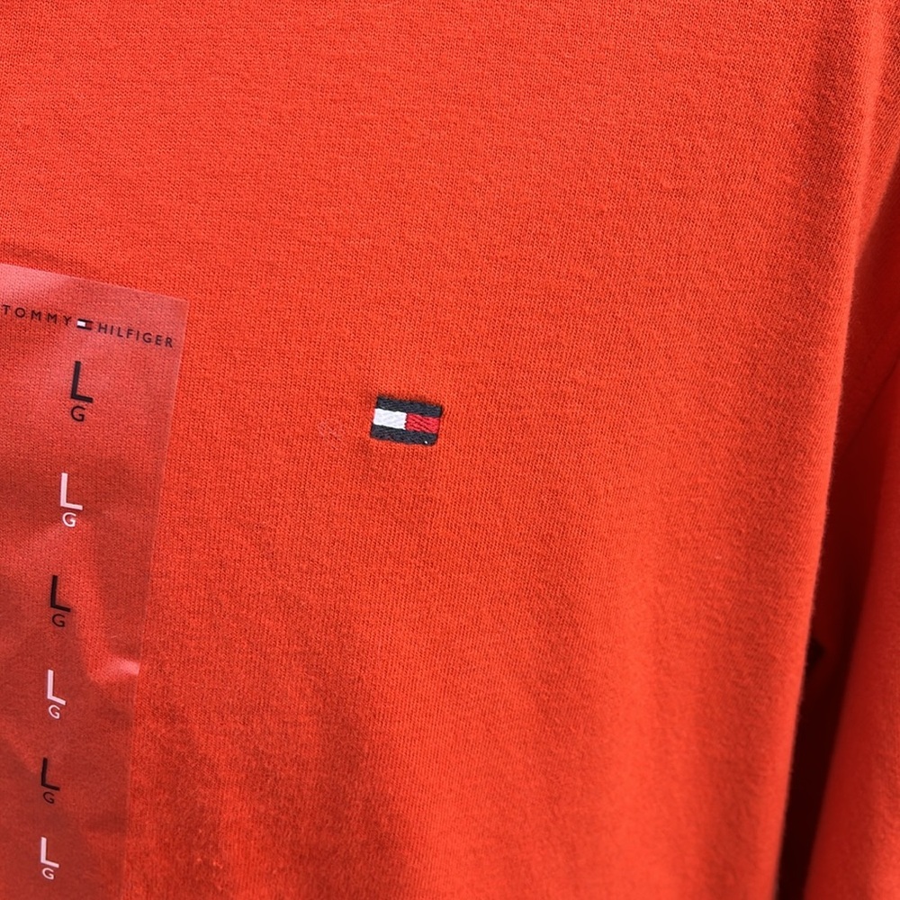 *NWT* Tommy Hilfiger Orange Long Sleeve Polo Logo on Chest Men's Large - Picture 9 of 13
